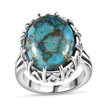 Blaues T&uuml;rkis Ring, 316L Edelstahl , (Gr&ouml;&szlig;e 18.00) ca. 11.38 ct