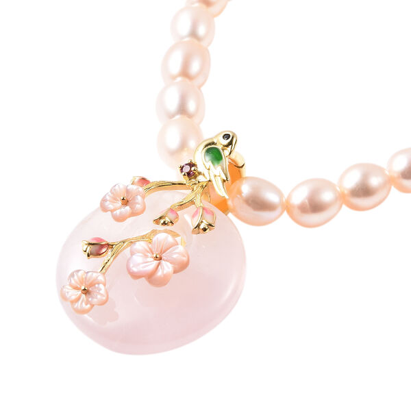 JARDIN-KOLLEKTION Pfirsich-S&uuml;&szlig;wasserperlen- und mehrfarbige Edelstein-Halskette, 45 cm, 925 Silber vergoldet ca. 86,51 ct image number 3