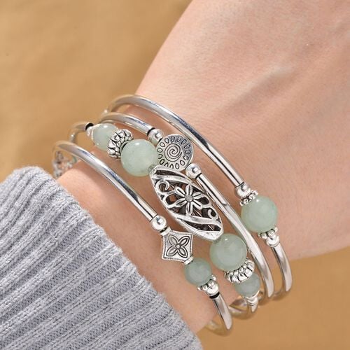 Grüner Aventurin Armband ca. Flexibles cm Schwarz oxidiert ca. 40.00 ct image number 1