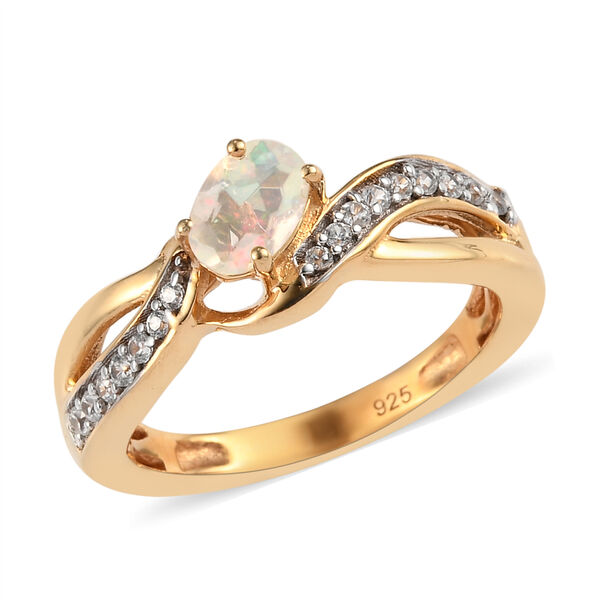 Natürlicher, äthiopischer Opal und Zirkon-Ring, 925 Silber Vergoldet  ca. 0,47 ct image number 4