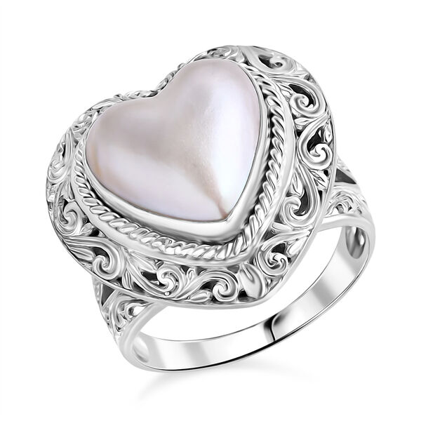D'Joy Royal Bali - Wei&szlig;er Mabe Perle Herz Ring image number 0