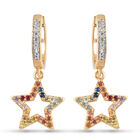 Mehrfarbig Saphir und Zirkon Stern Ohrringe 925 Silber vergoldet ca. 1,44 ct