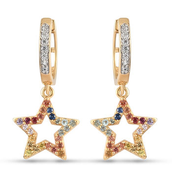 Mehrfarbig Saphir und Zirkon Stern Ohrringe 925 Silber vergoldet ca. 1,44 ct