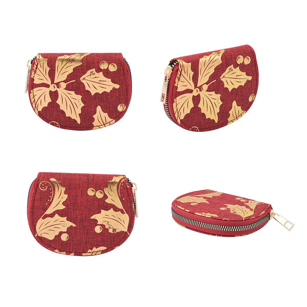 3er-Set Jute Brieftasche, Blattmuster, Gr&ouml;&szlig;e 19,5x3x9,5 cm, Rot und Gold image number 6