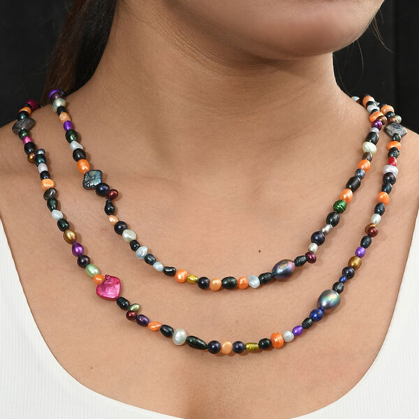 Mehrfarbige gef&auml;rbte Perle 122cm Halskette image number 3