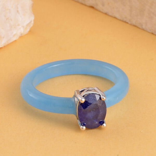 Blaue Jade, Masoala Saphir (Fissure gefüllt) Ringe 925 Silber rhodiniert (Größe 16.00) ca. 8.10 ct image number 2