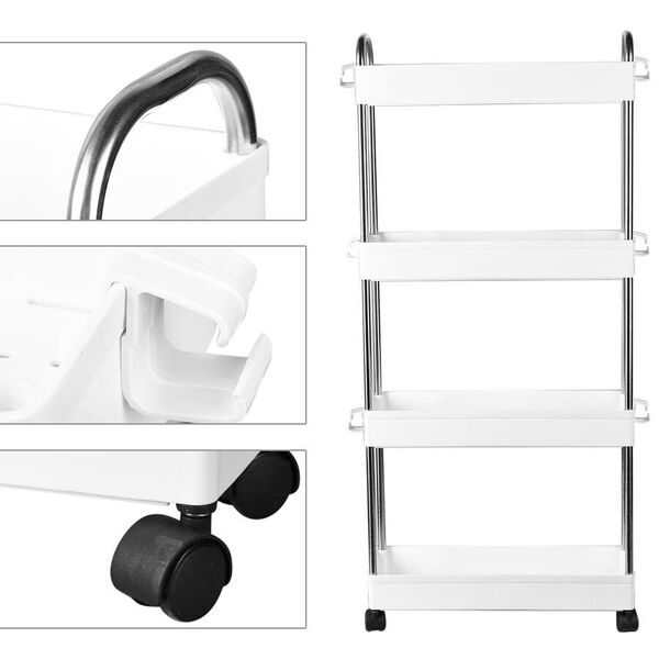 4 Schichten Badregal mit Griffen, Gr&ouml;&szlig;e: 40x12,5x91 cm, Wei&szlig; image number 1