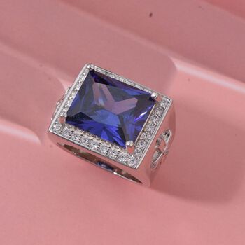 LUSTRO STELLA - Blauer Zirkonia, Wei&szlig;er Zirkonia Ring 925 Silber rhodiniert (Gr&ouml;&szlig;e 17.00)