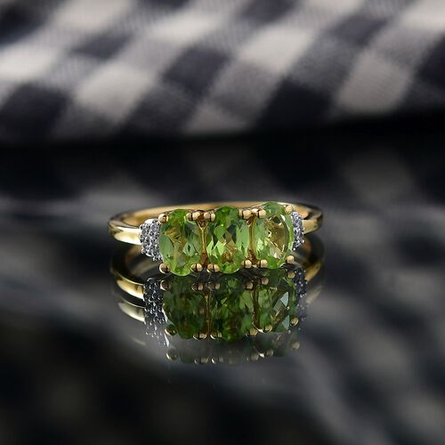 Peridot, Weißer Zirkon Ring 925 Silber vergoldet (Größe 20.00) ca. 1,55 ct image number 1