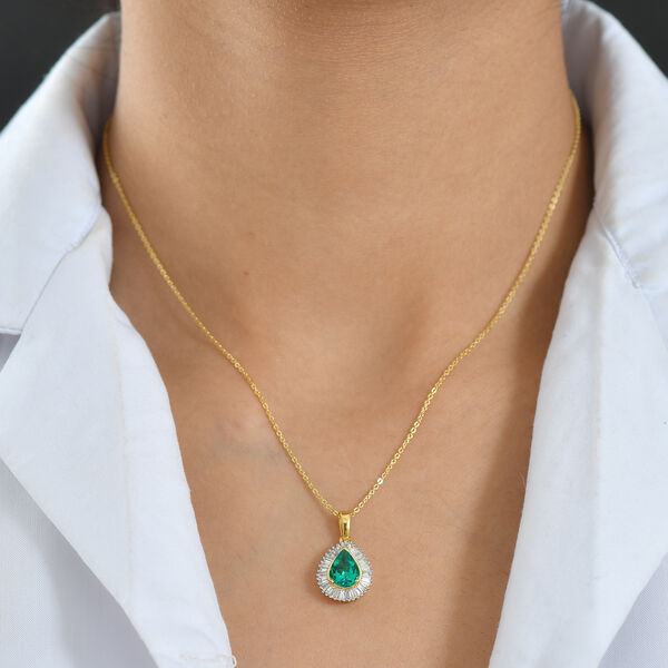 LUXURIANT AAA Labor kolumbianischer Tropfen-Smaragd und Labor Diamant Anh&auml;nger mit 50cm Kette - 1,98 ct. image number 2