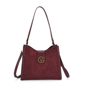 Echtleder-Trapez-Umhängetasche im modernen Designer-Stil mit Doppelriemen und Magnetverschluss, 27x11x23 cm, Burgunderrot