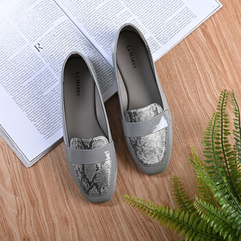 LA MAREY - Damen Mokassins, Schlangenhautmuster, Gr&ouml;&szlig;e 39, Grau