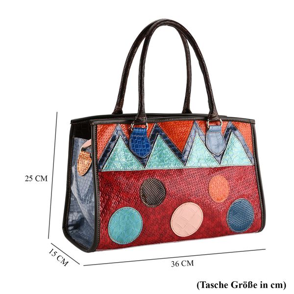 "Chaos by Elsie Genuine Leather Crossbody Bag with RFID Color: red Embossed crocdile shining rhomboid pattern Size:36*15*25cm           Wall: Genuine Leather Lining: Polyester                Exterior:zipped-2, Interior:zipped-2 , slip-2   with 1 Long stra image number 8