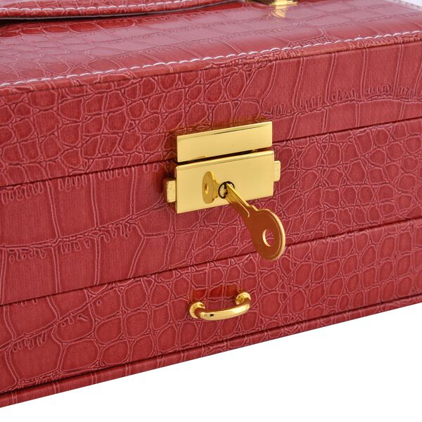 2-lagige Schmuckschatulle mit Kroko-Pr&auml;gung und Schloss mit Schl&uuml;ssel, Rot image number 7