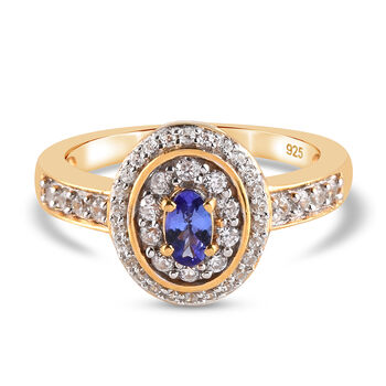 AAA Tansanit und Zirkon-Ring, 925 Silber vergoldet (Gr&ouml;&szlig;e 21.00) ca. 0.75 ct