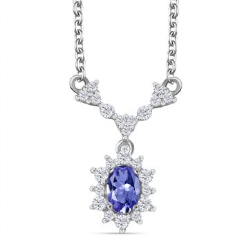 Tansanit, Wei&szlig;er Zirkon Halskette ca. 45 cm 925 Silber rhodiniert ca. 0.93 ct