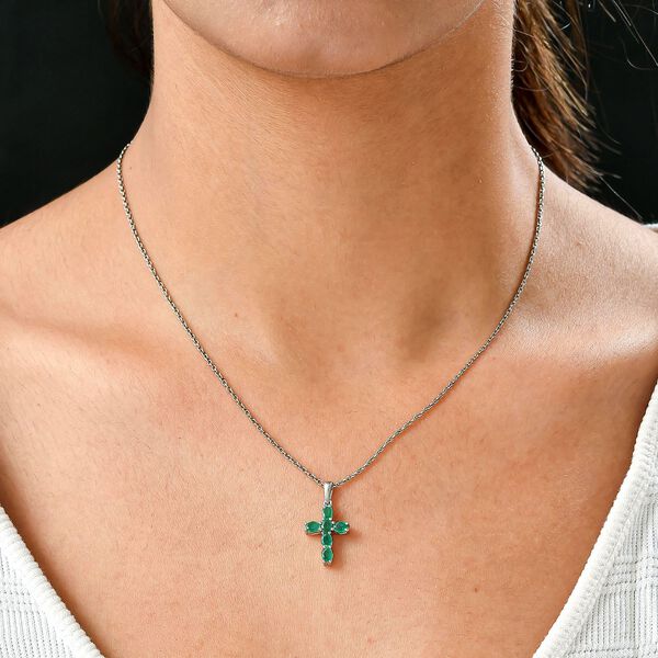 Kagem sambischer Smaragd Kreuz-Anhänger, 925 Silber platiniert ca. 0.98 ct image number 2