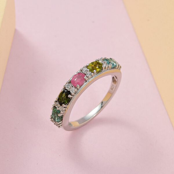 Mehrfarbiger Turmalin, Weißer Zirkon Ring 925 Silber platiniert (Größe 17.00) ca. 1.12 ct image number 2