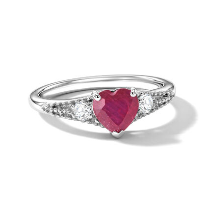 D'Joy Afrikanischer Rubin (Fissure gef&uuml;llt), Wei&szlig;er Zirkon Ring 925 Silber Rhodiniert (Gr&ouml;&szlig;e 17.00) ca. 1,44 ct