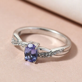 Tansanit und Zirkon Ring 925 Silber platiniert  ca. 0,75 ct