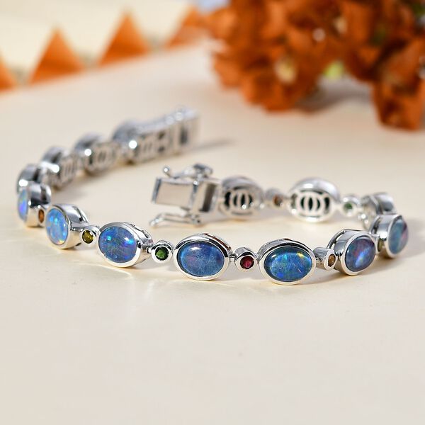 Boulder Opal Triplette, Mehrfarbig-Turmalin Armband ca. 19 cm 925 Silber rhodiniert ca. 14,01 ct. image number 2