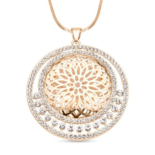 Weißer Kristall Mandala-Anhänger mit Kette, goldfarben image number 0