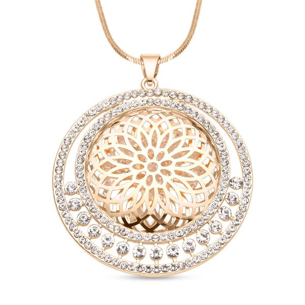 Wei&szlig;er Kristall Mandala-Anh&auml;nger mit Kette, goldfarben