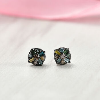 D'Joy Nat&uuml;rlicher Champagner Diamant, Blauer Diamant Ohrringe 925 Silber rhodiniert ca. 0.15 ct