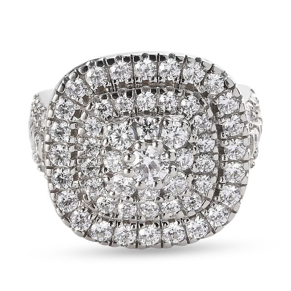 LUSTRO STELLA Hergestellt mit ZIRKONIA Cluster Ring 925 Silber Platin-Überzug (Größe 16.00) ca. 4,32 ct image number 0