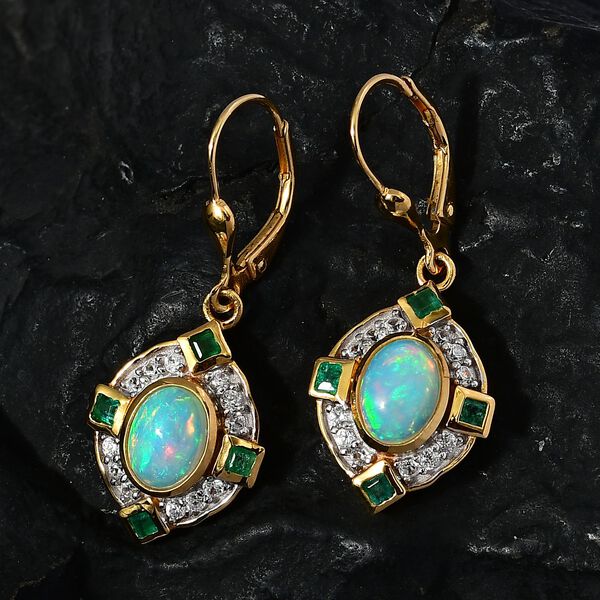 AA &auml;thiopische Welo Opal, Kagem sambische Smaragd und Zirkon-Ohrringe - 2,65 ct. image number 7