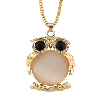 Erstellt wei&szlig;es Katzenaugen, Schwarze Kristall Schmuckset ca. 63.5 cm+5 cm Extender, Legierung Gelb