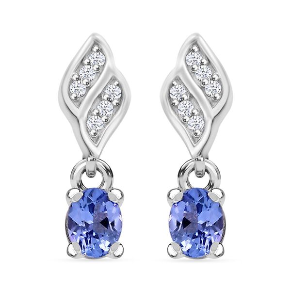 Tansanit, Wei&szlig;er Zirkon Ohrringe 925 Silber rhodiniert ca. 0.49 ct