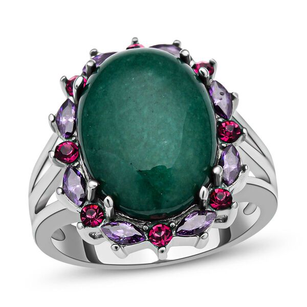 Gr&uuml;ner Aventurin, fuchsiafarbener und lila Kristall-Ring - 10 ct. image number 4