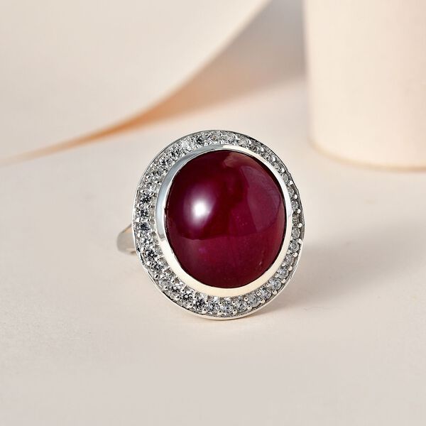 AAA Afrikanischer Rubin (Fissure gef&uuml;llt) und wei&szlig;er Zirkon Ring, 925 Silber platiniert (Gr&ouml;&szlig;e 17.00) ca. 22.90 ct image number 2