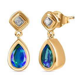 Pfau Quarz Triplett und Zirkon Ohrringe - 2,20 ct.