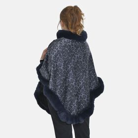 Kunstfell Poncho mit Leopardenmuster, dunkelblau