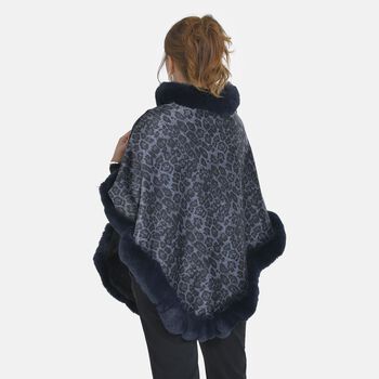 Kunstfell Poncho mit Leopardenmuster, dunkelblau