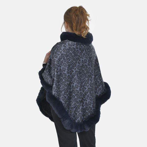 Kunstfell Poncho mit Leopardenmuster, dunkelblau image number 2