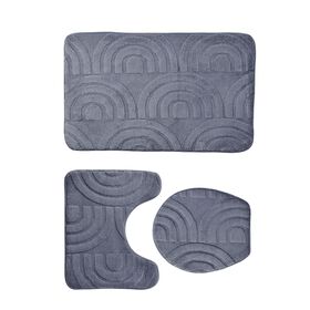 3er Set - Weiche und Saugfähige Badezimmer-Teppiche, Anti-Rutsch, 50x80, 50x40 U-Form, 43x38 Deckel-Bezug, Grau