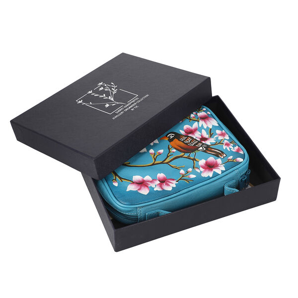 SUKRITI: Handbemalter Schmuckkoffer, Spatz-Muster, Hellblau image number 7