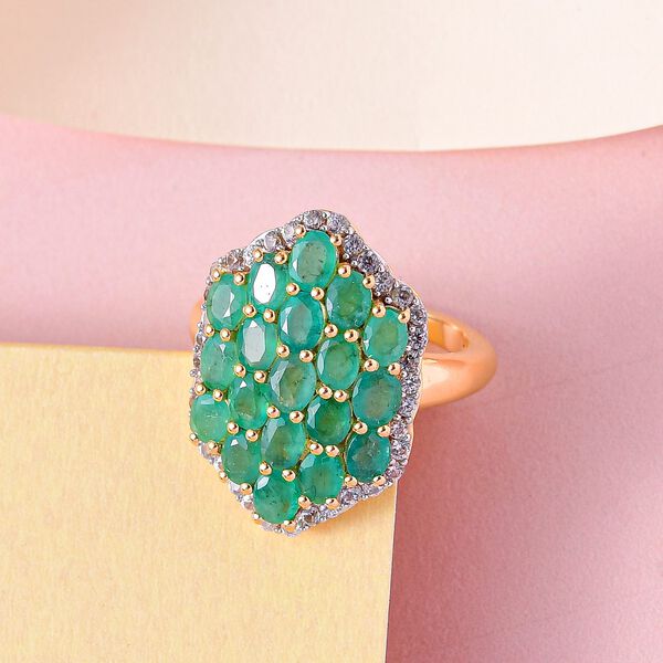 Kagem sambischer Smaragd und Zirkon-Ring - 3,06 ct. image number 2