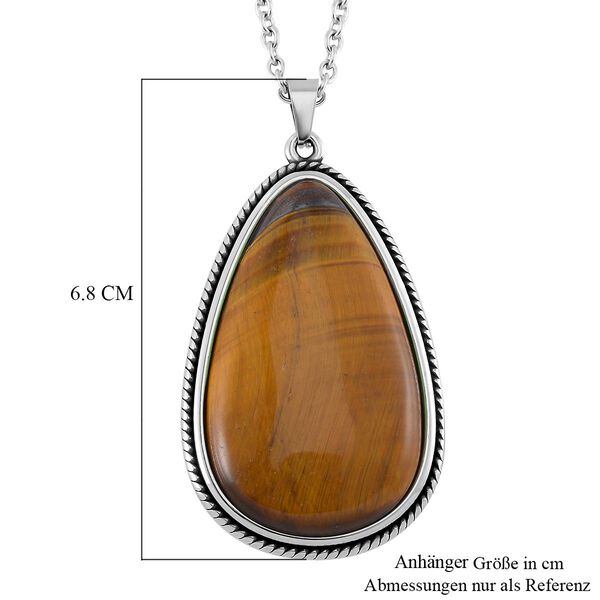 Gelbes Tigerauge Halskette ca. 60 cm + 10 cm Extender, Reiner Edelstahl ca. 95.00 ct image number 2