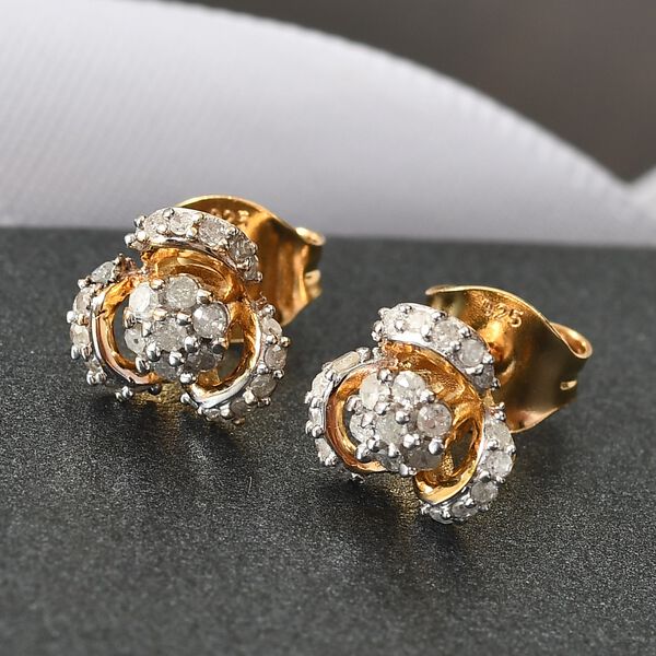 Florale Diamant-Ohrstecker in Silber image number 2