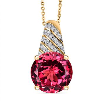 D joy Lab Created Padparadscha-Saphir, Wei&szlig;er Zirkon Schmuckset 925 Silber 750 Gelbgold Vermeil ca. 9,21 ct.