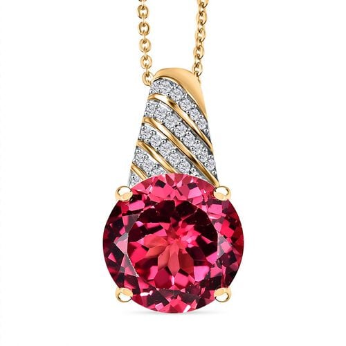 D’joy Lab Created Padparadscha-Saphir, Weißer Zirkon Schmuckset 925 Silber 750 Gelbgold Vermeil ca. 9,21 ct. image number 0