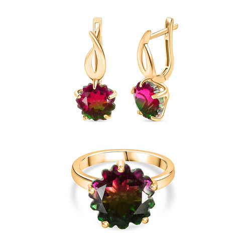 D'Joy Wassermelonen Triplett Quarz Ring und Ohrringe image number 0