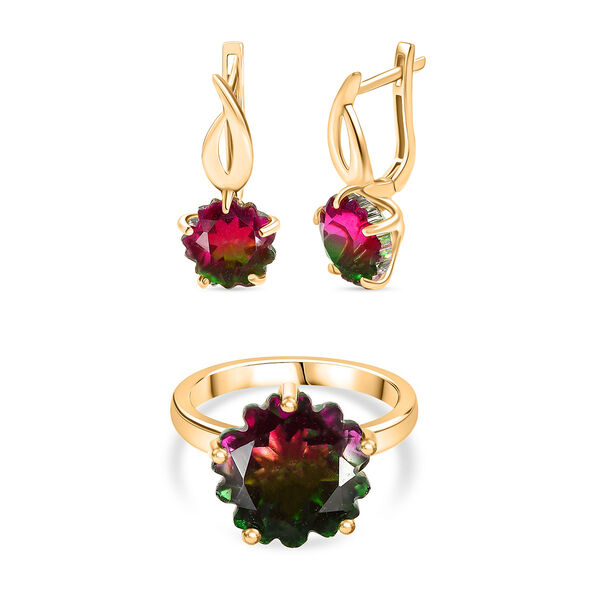 D'Joy Wassermelonen Triplett Quarz Ring und Ohrringe