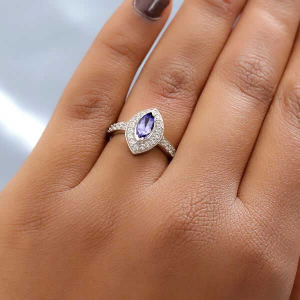 Tansanit und Zirkon Ring 925 Silber Platin-&Uuml;berzug image number 3