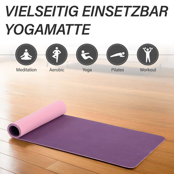 TPE rutschfeste Yogamatte, Rosa-Lila image number 4