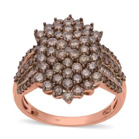 Natürlicher Champagner Diamant Ring, 925 Silber Roségold Vermeil, (Größe 20.00) ca. 2.00 ct
